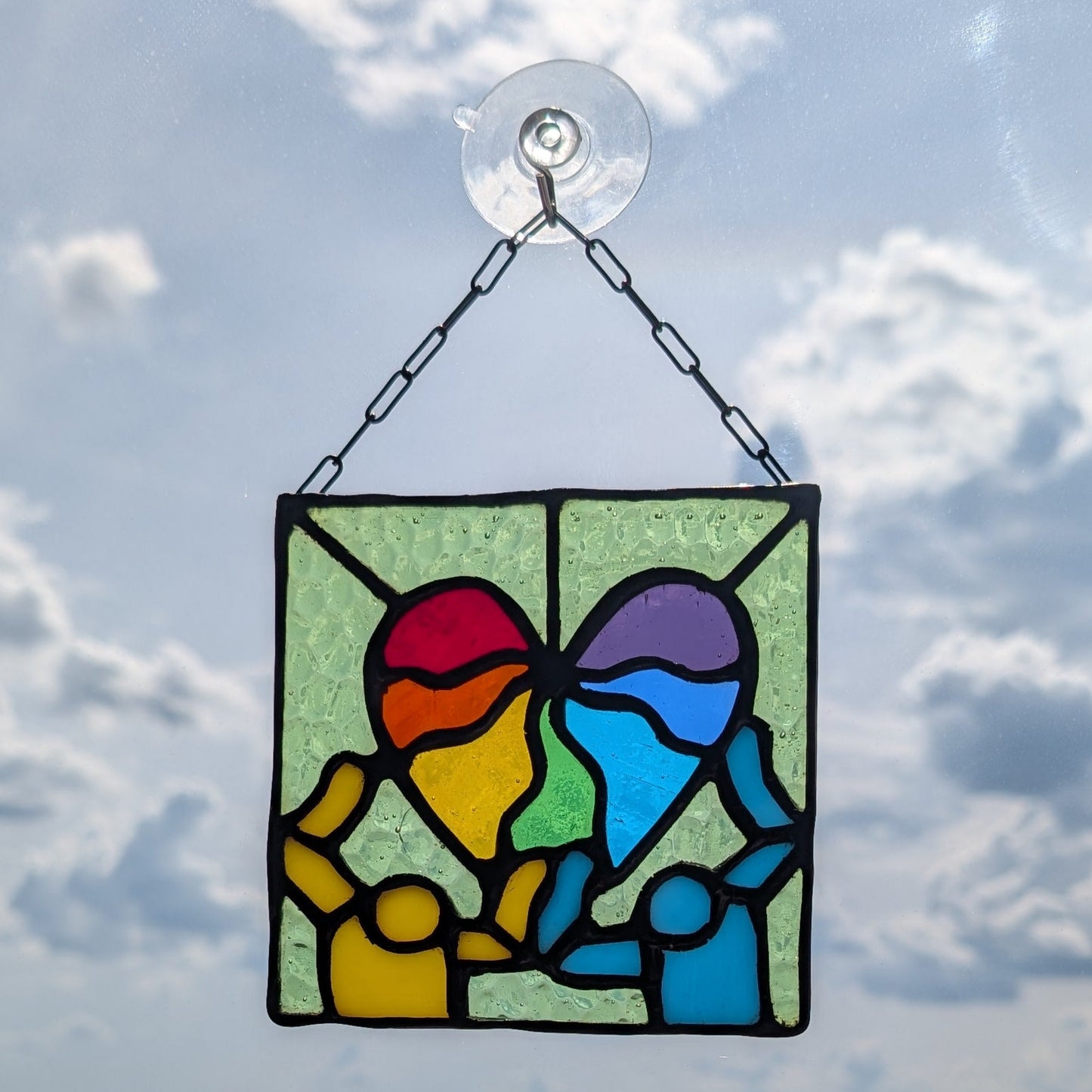 Keith Haring Inspired Dancing Heart Rainbow Suncatcher
