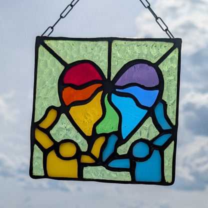Keith Haring Inspired Dancing Heart Rainbow Suncatcher