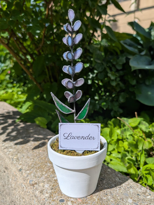Potted Stained Glass Flower - Lavender