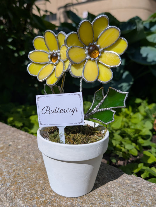 Potted Stained Glass Flower - Buttercup