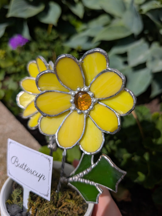 Potted Stained Glass Flower - Buttercup