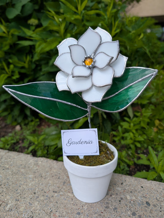 Potted Stained Glass Flower - Gardenia